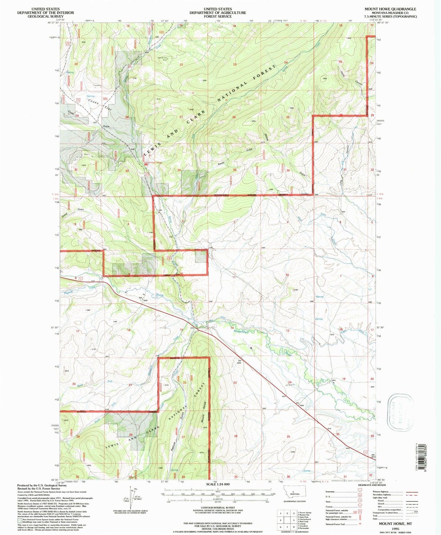 Classic USGS Mount Howe Montana 7.5'x7.5' Topo Map Image