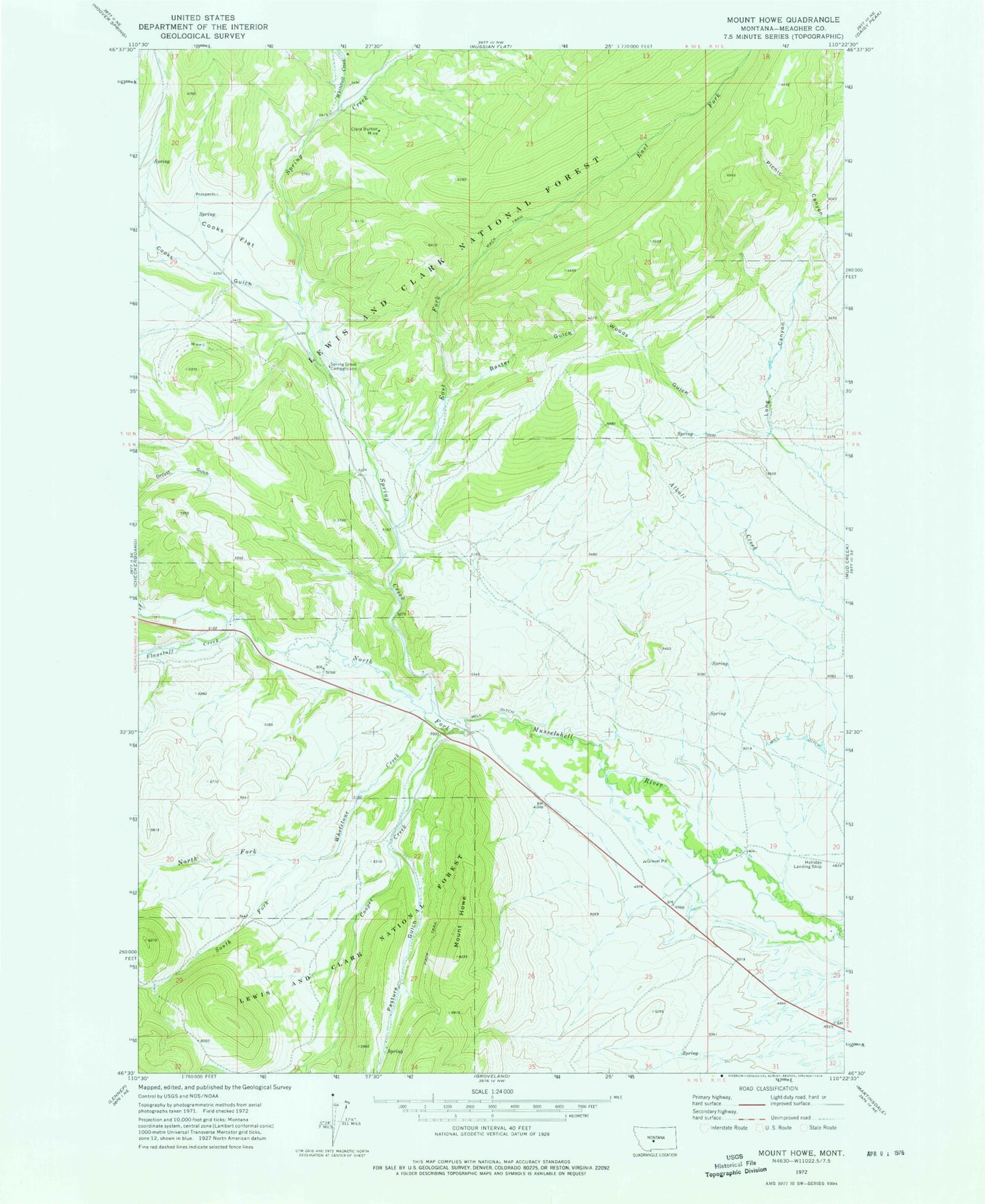 Classic USGS Mount Howe Montana 7.5'x7.5' Topo Map Image
