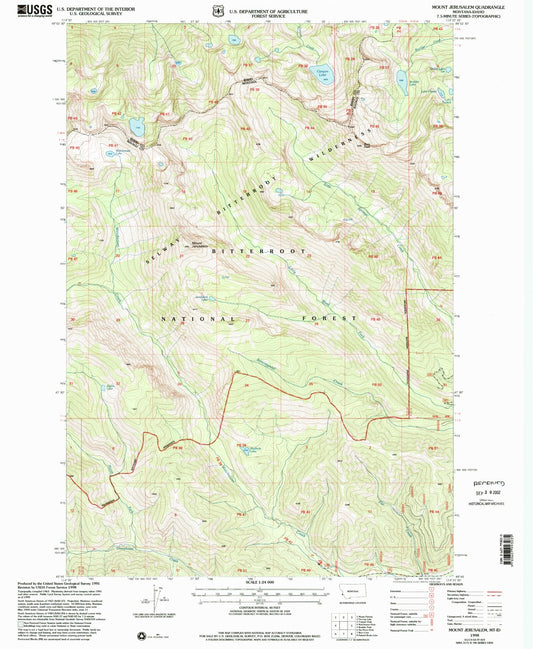 Classic USGS Mount Jerusalem Montana 7.5'x7.5' Topo Map Image