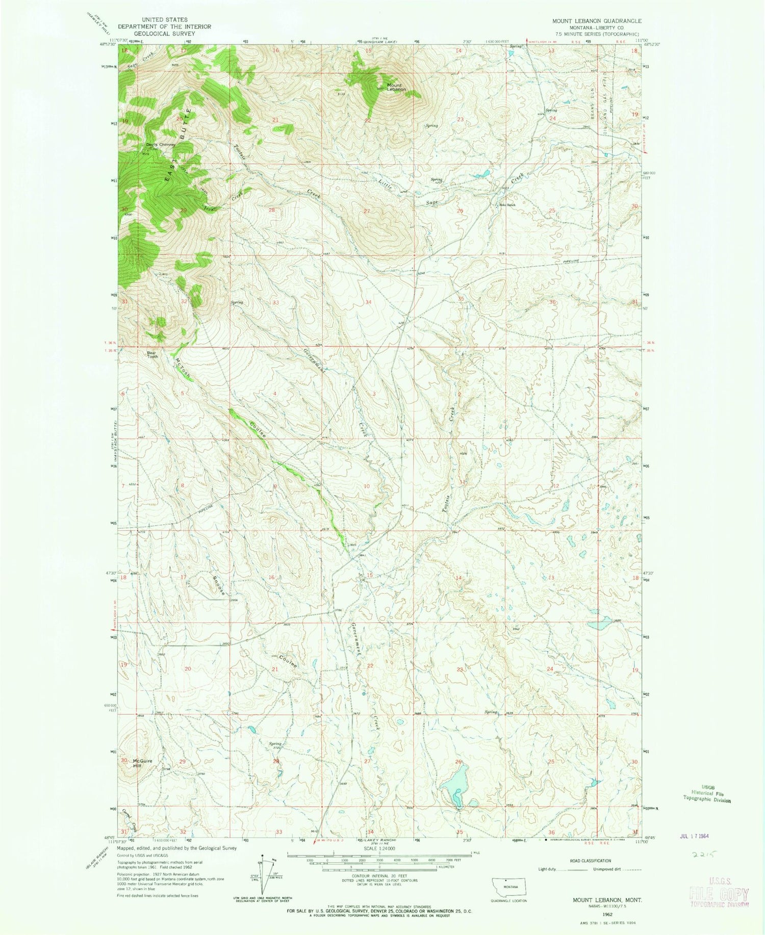 Classic USGS Mount Lebanon Montana 7.5'x7.5' Topo Map Image
