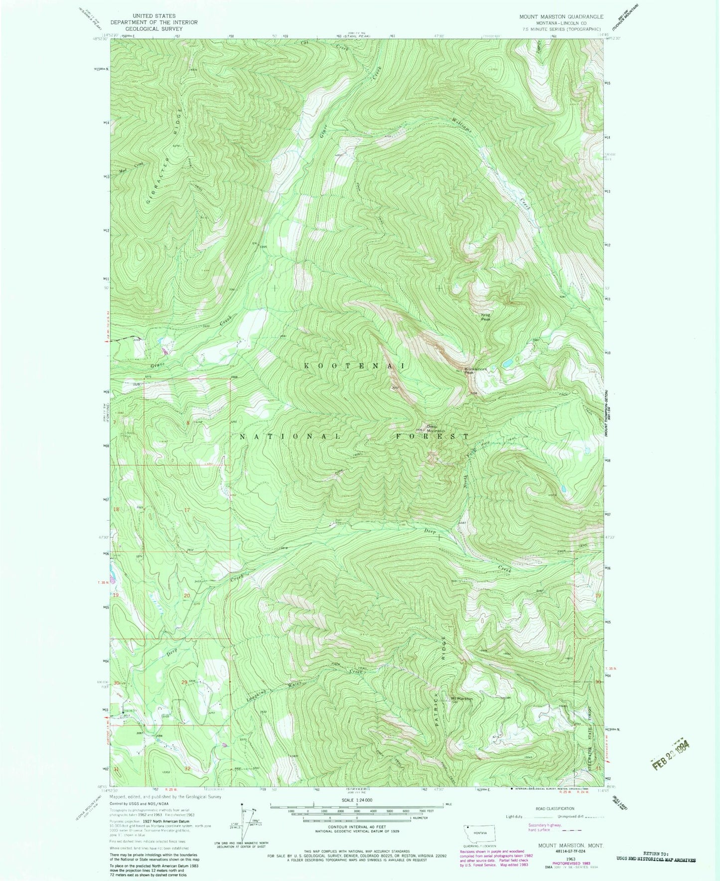 Classic USGS Mount Marston Montana 7.5'x7.5' Topo Map Image