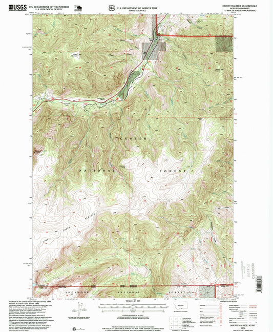 Classic USGS Mount Maurice Montana 7.5'x7.5' Topo Map Image