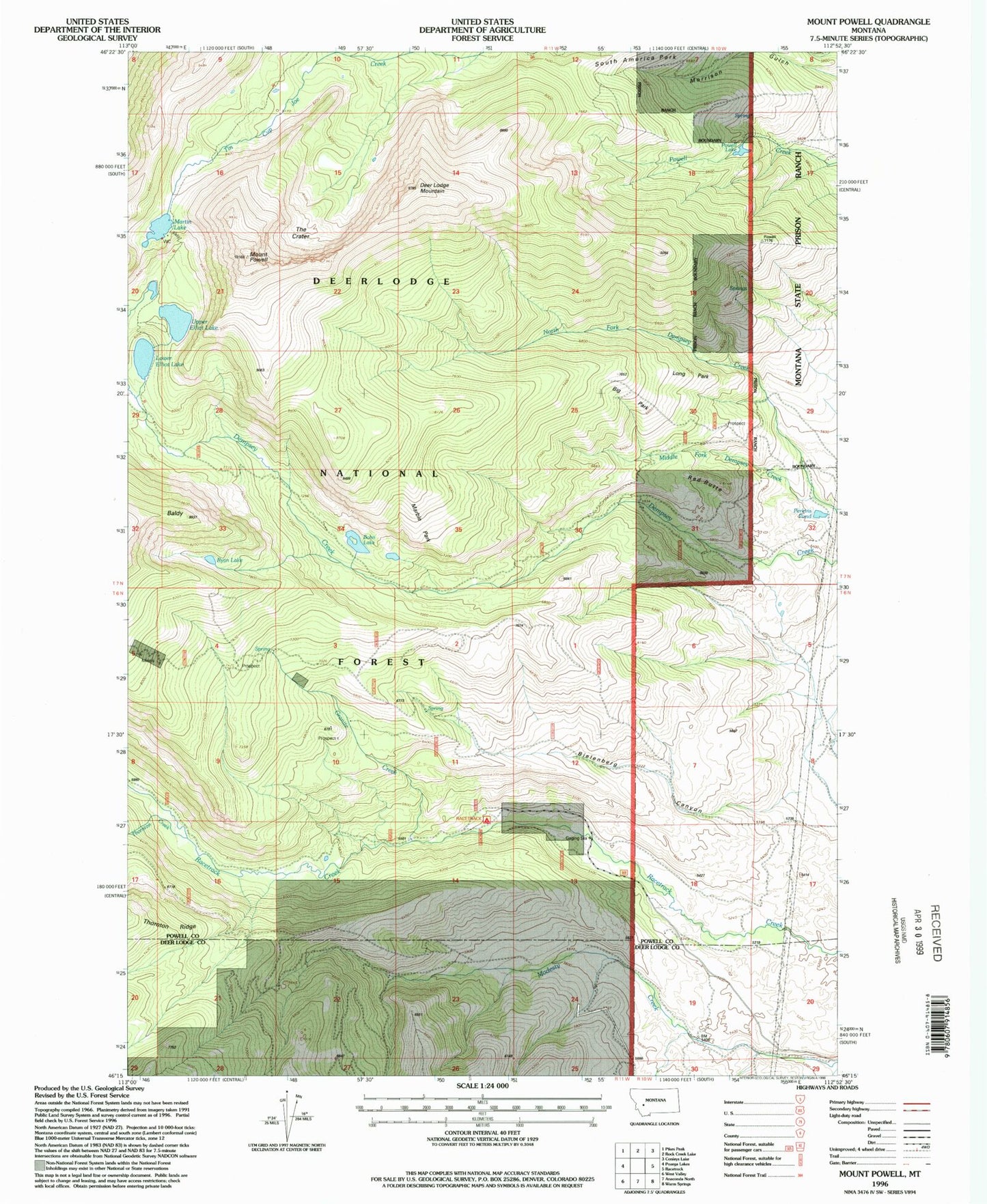 Classic USGS Mount Powell Montana 7.5'x7.5' Topo Map Image