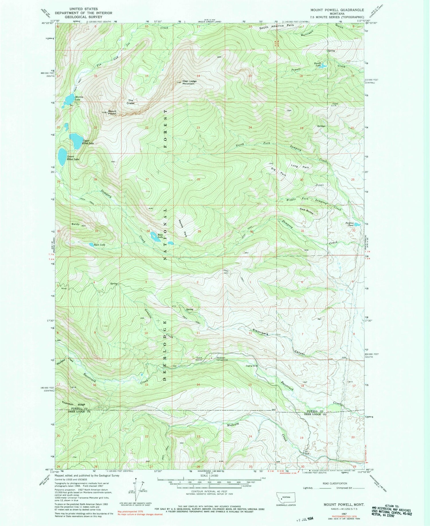 Classic USGS Mount Powell Montana 7.5'x7.5' Topo Map Image