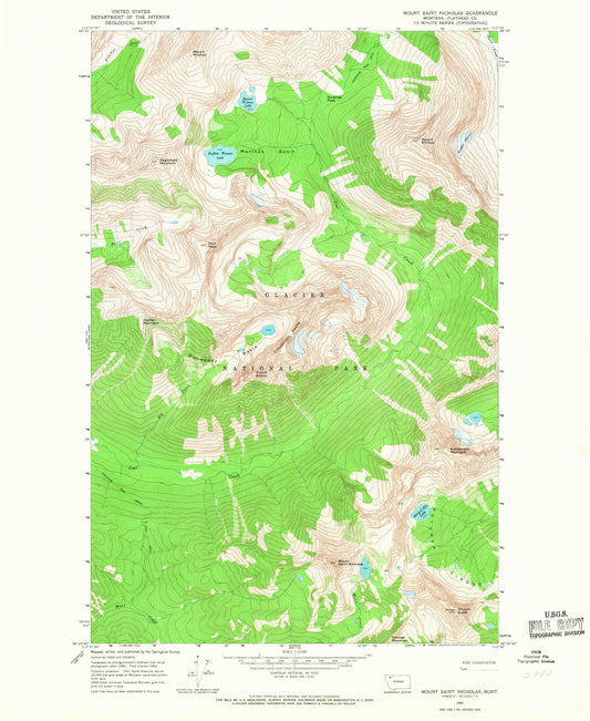Classic USGS Mount Saint Nicholas Montana 7.5'x7.5' Topo Map Image