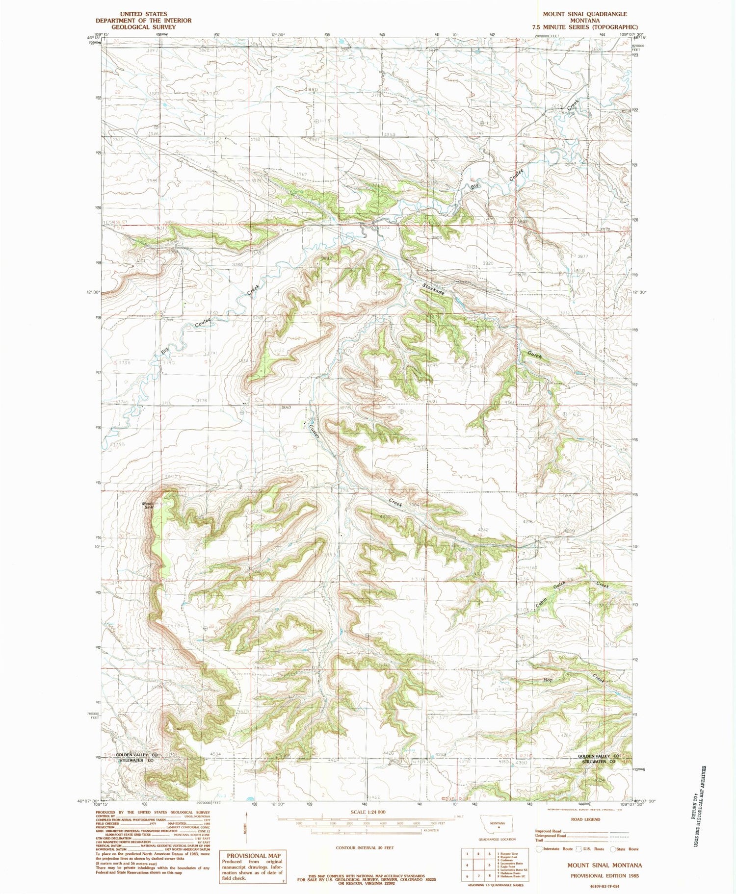 Classic USGS Mount Sinai Montana 7.5'x7.5' Topo Map Image