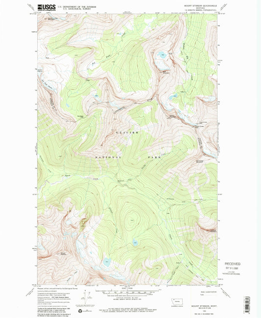Classic USGS Mount Stimson Montana 7.5'x7.5' Topo Map Image