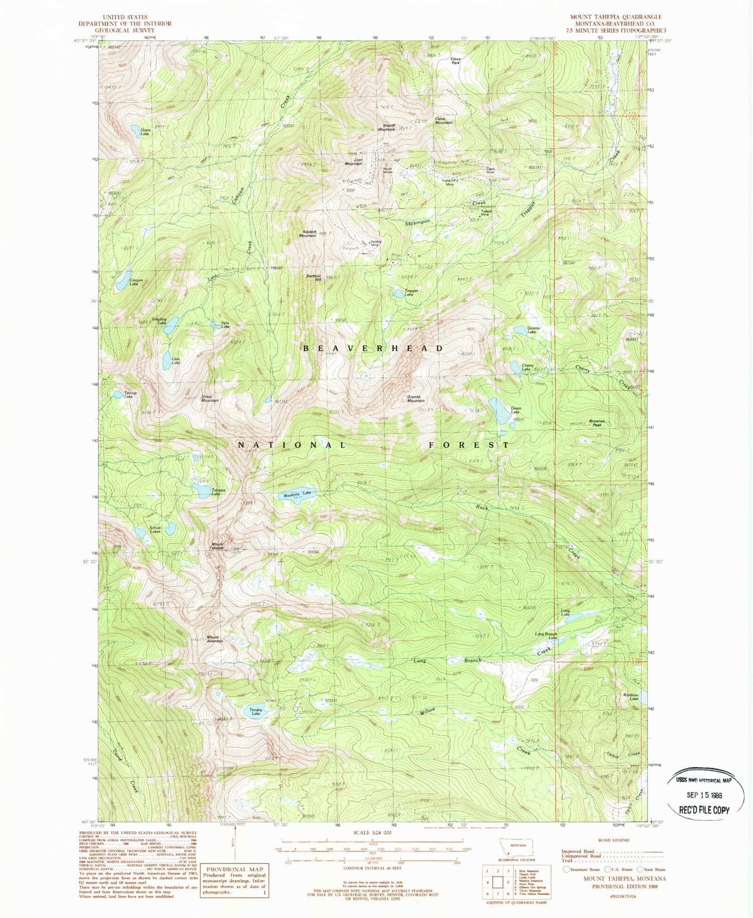 Classic USGS Mount Tahepia Montana 7.5'x7.5' Topo Map Image