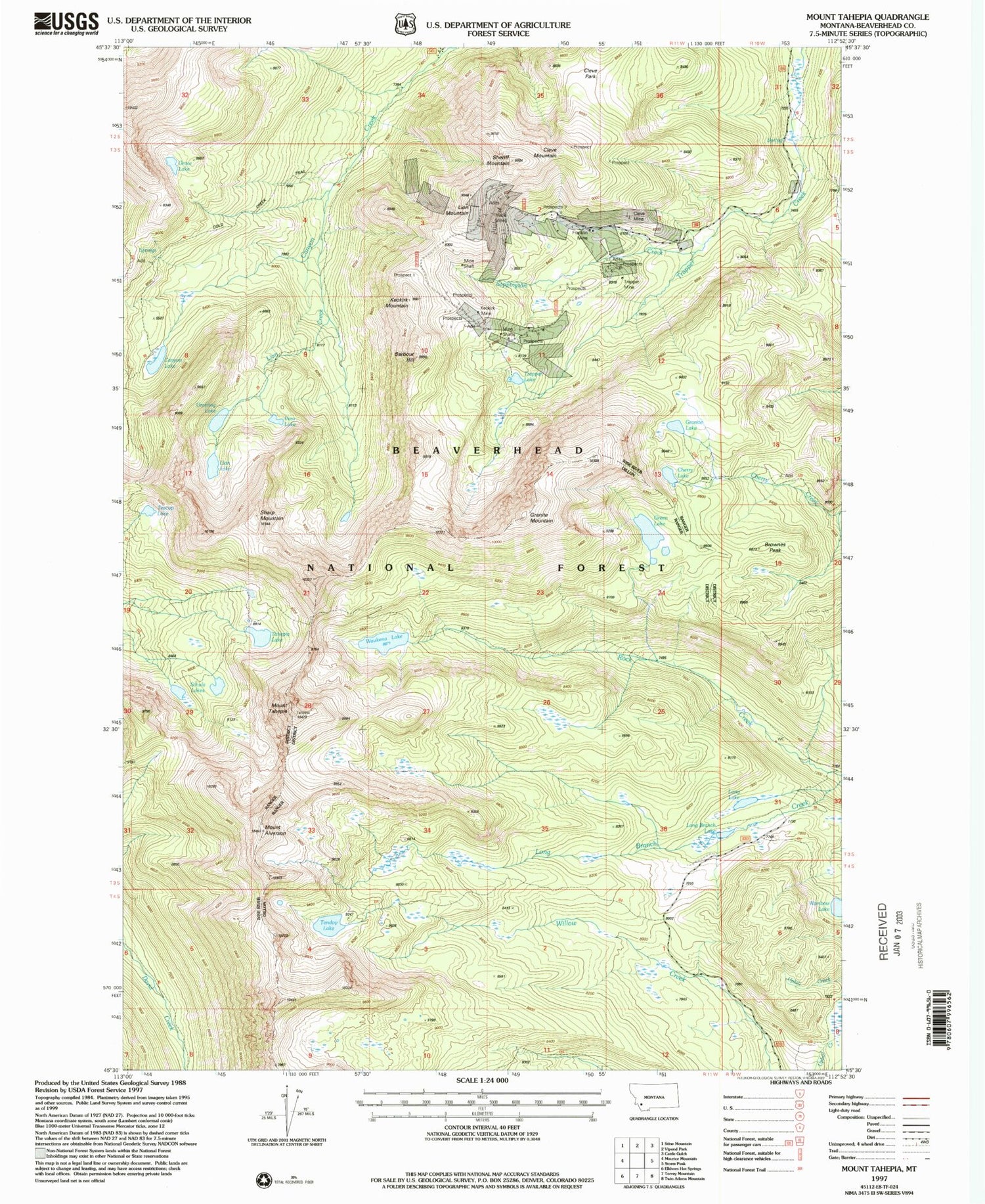 Classic USGS Mount Tahepia Montana 7.5'x7.5' Topo Map Image