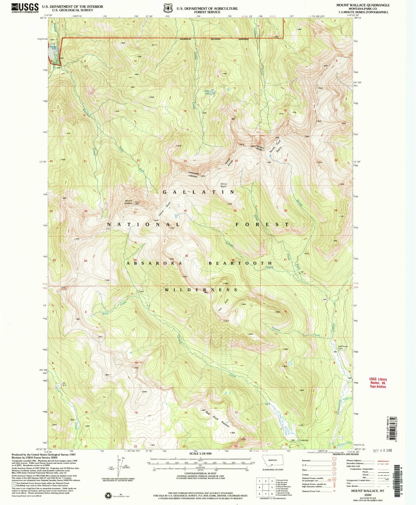 Classic USGS Mount Wallace Montana 7.5'x7.5' Topo Map Image