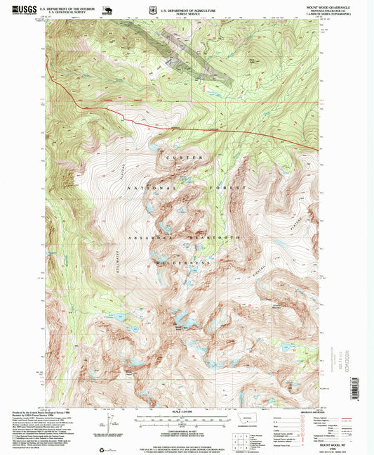 Classic USGS Mount Wood Montana 7.5'x7.5' Topo Map Image