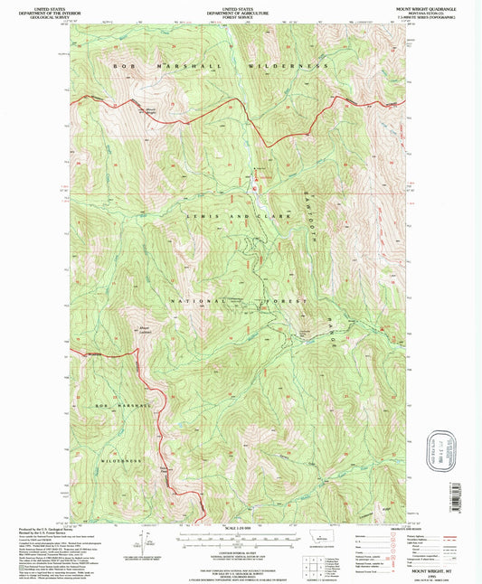 Classic USGS Mount Wright Montana 7.5'x7.5' Topo Map Image