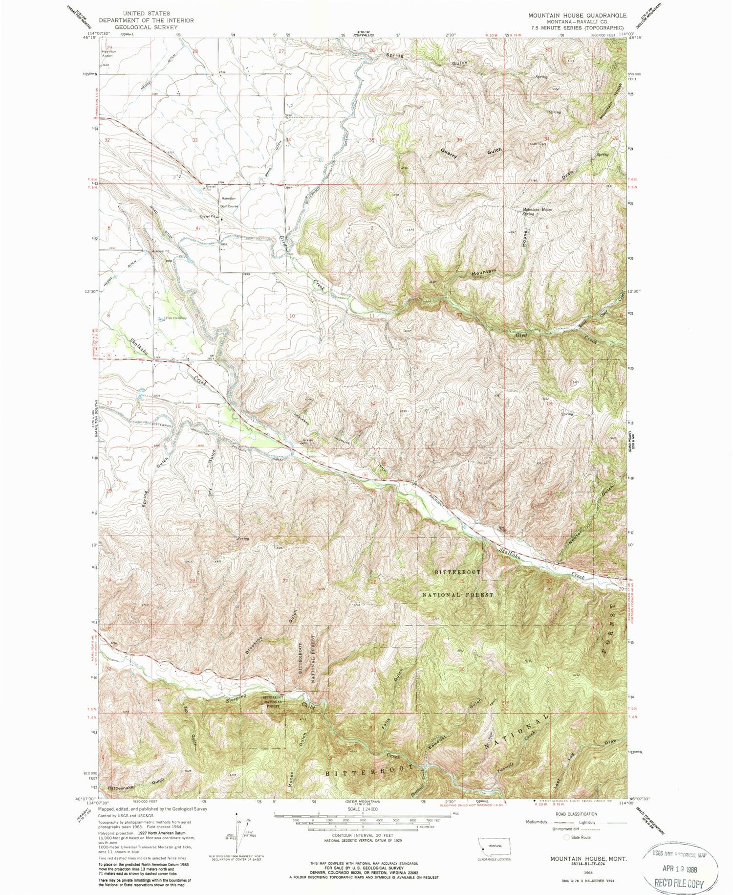 Classic USGS Mountain House Montana 7.5'x7.5' Topo Map Image
