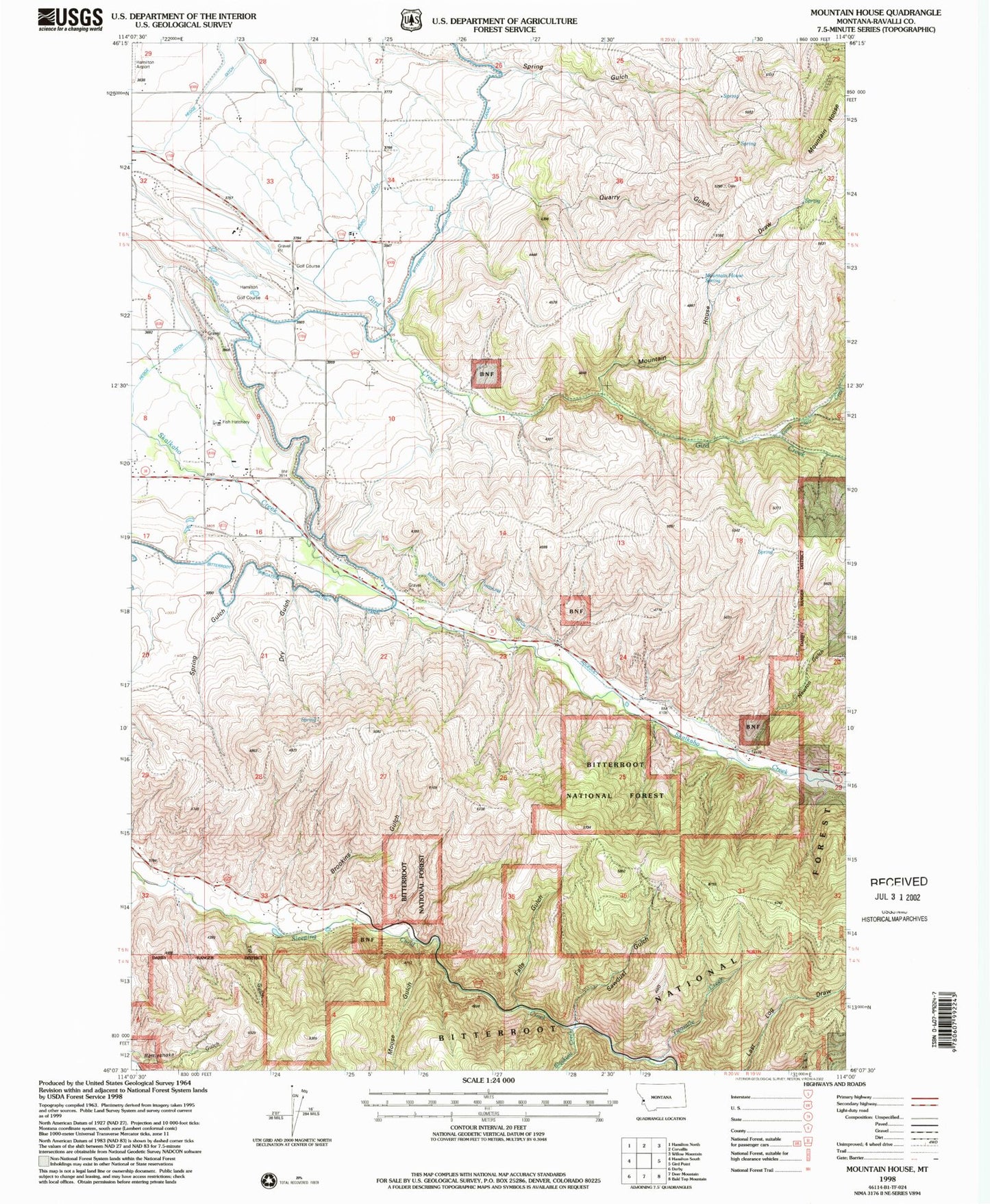 Classic USGS Mountain House Montana 7.5'x7.5' Topo Map Image