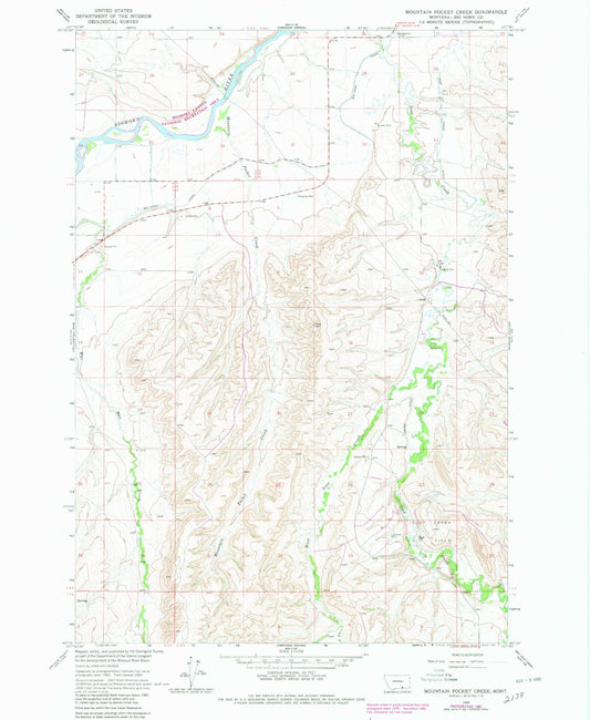 Classic USGS Mountain Pocket Creek Montana 7.5'x7.5' Topo Map Image