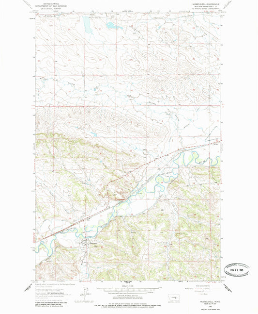 Classic USGS Musselshell Montana 7.5'x7.5' Topo Map Image