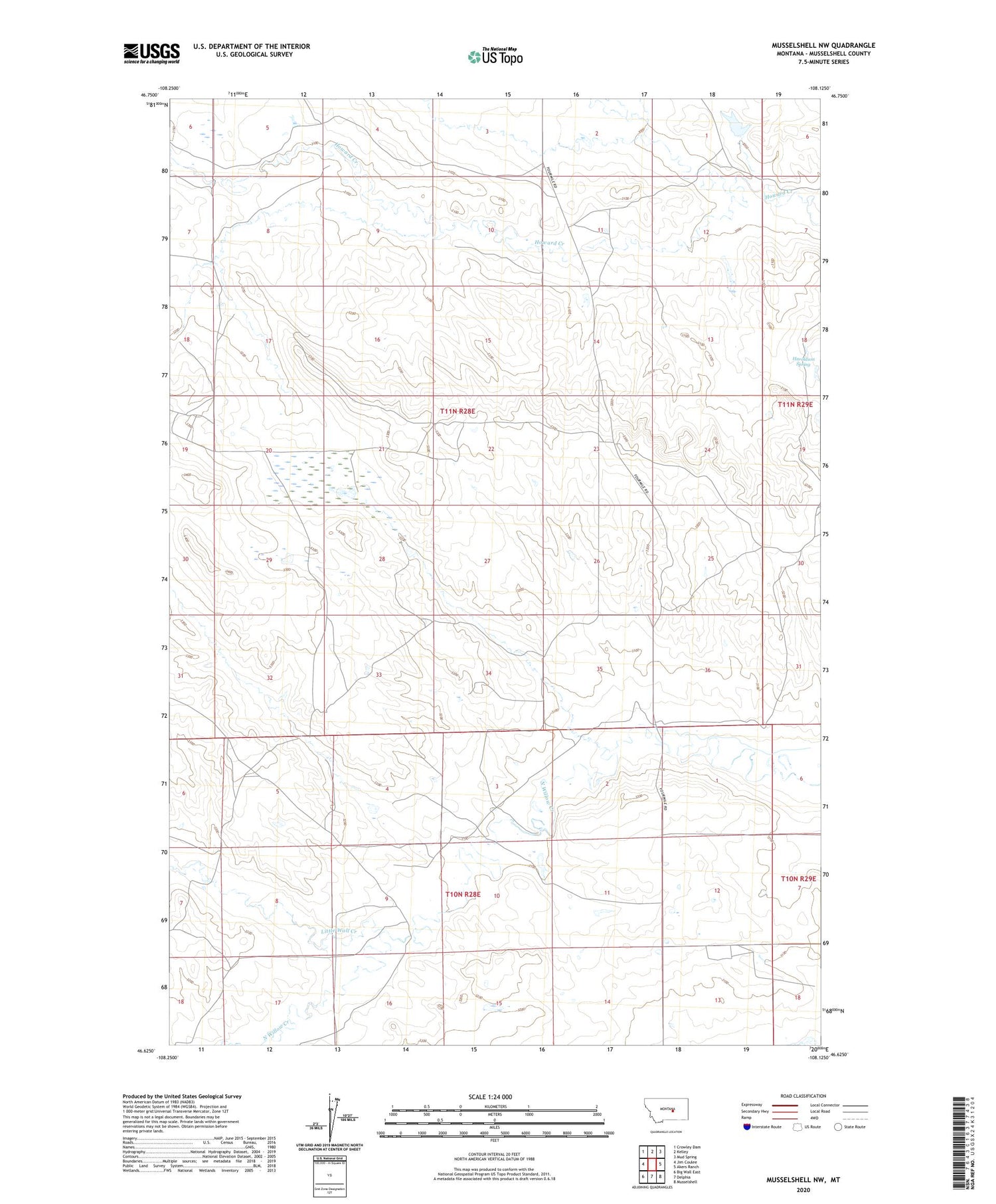 Musselshell NW Montana US Topo Map Image