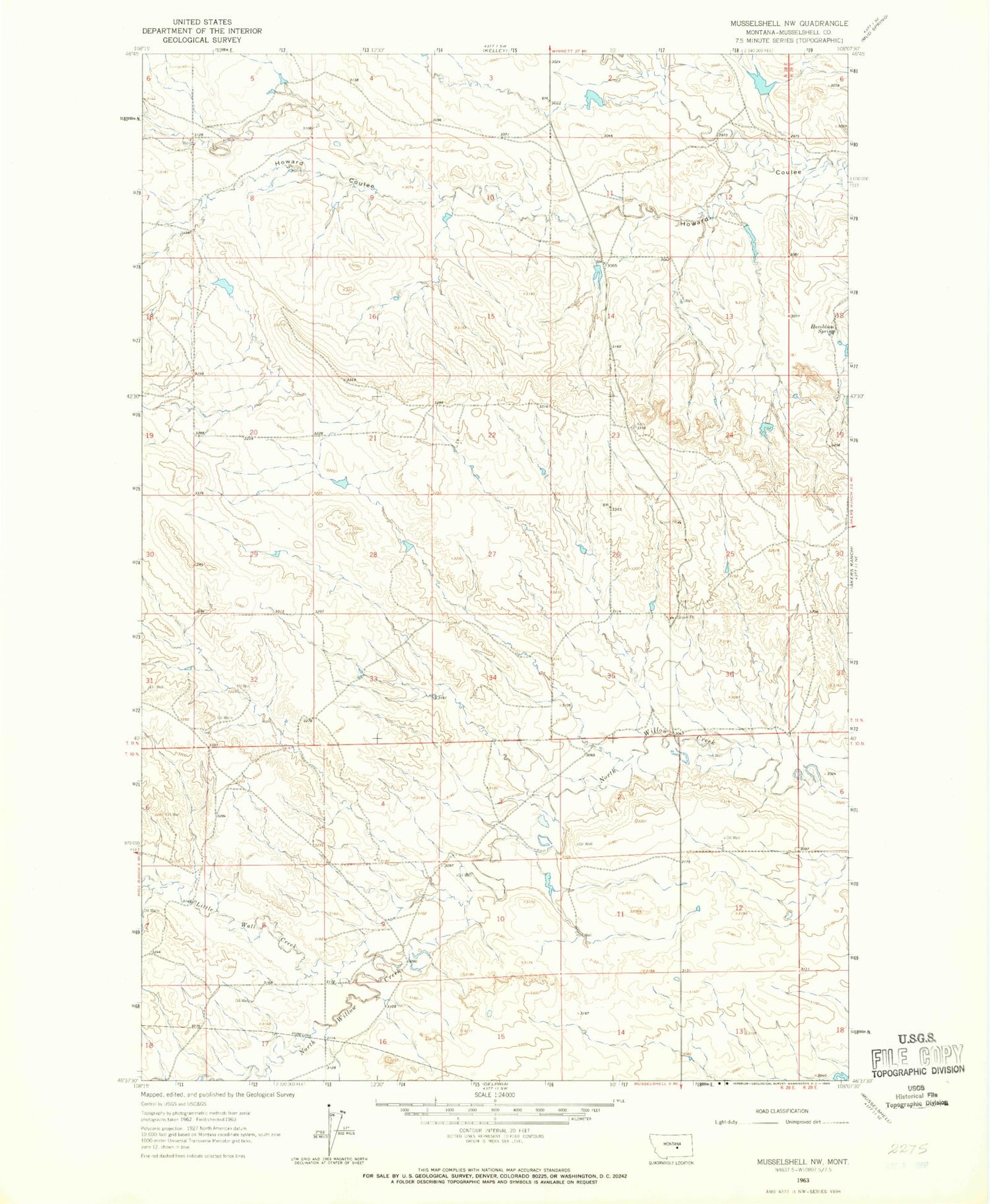 Classic USGS Musselshell NW Montana 7.5'x7.5' Topo Map Image