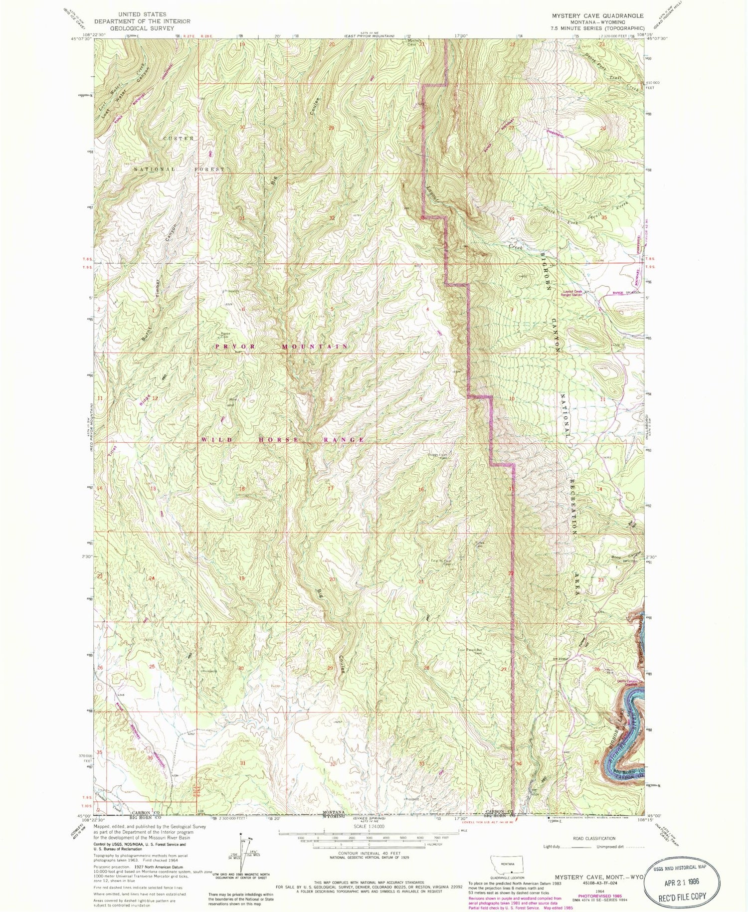 Classic USGS Mystery Cave Montana 7.5'x7.5' Topo Map Image