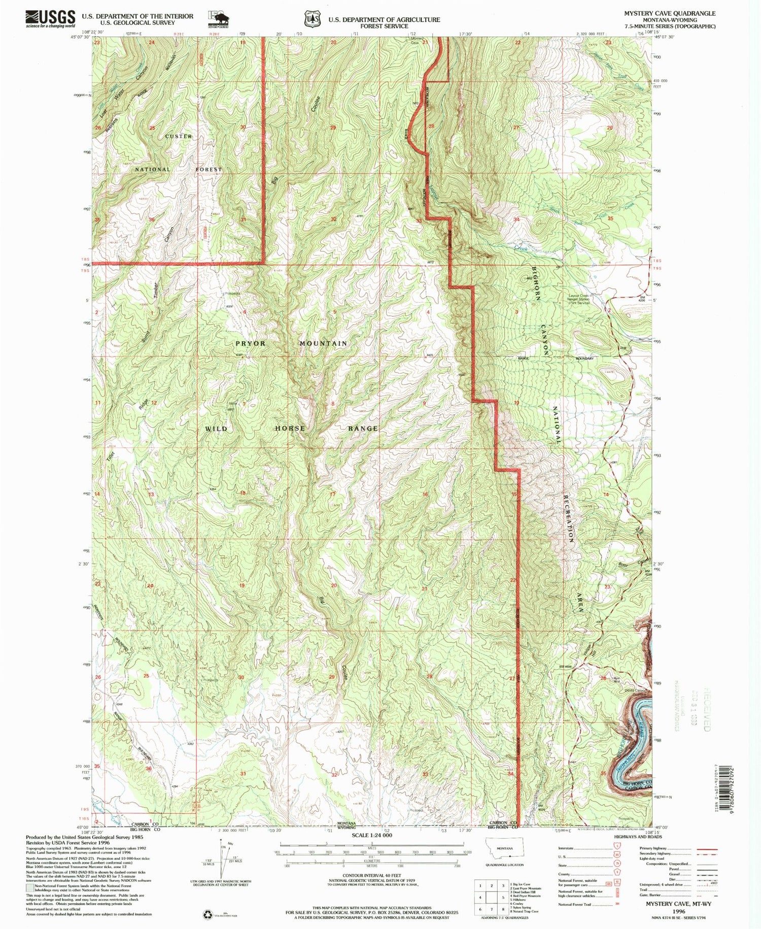 Classic USGS Mystery Cave Montana 7.5'x7.5' Topo Map Image
