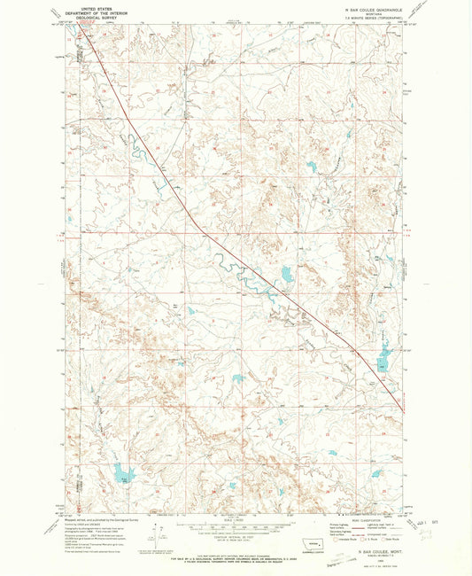 Classic USGS N Bar Coulee Montana 7.5'x7.5' Topo Map Image