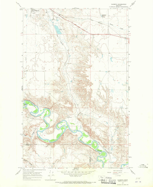 Classic USGS Naismith Montana 7.5'x7.5' Topo Map Image