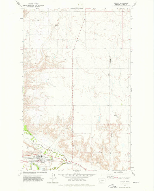 Classic USGS Nashua Montana 7.5'x7.5' Topo Map Image