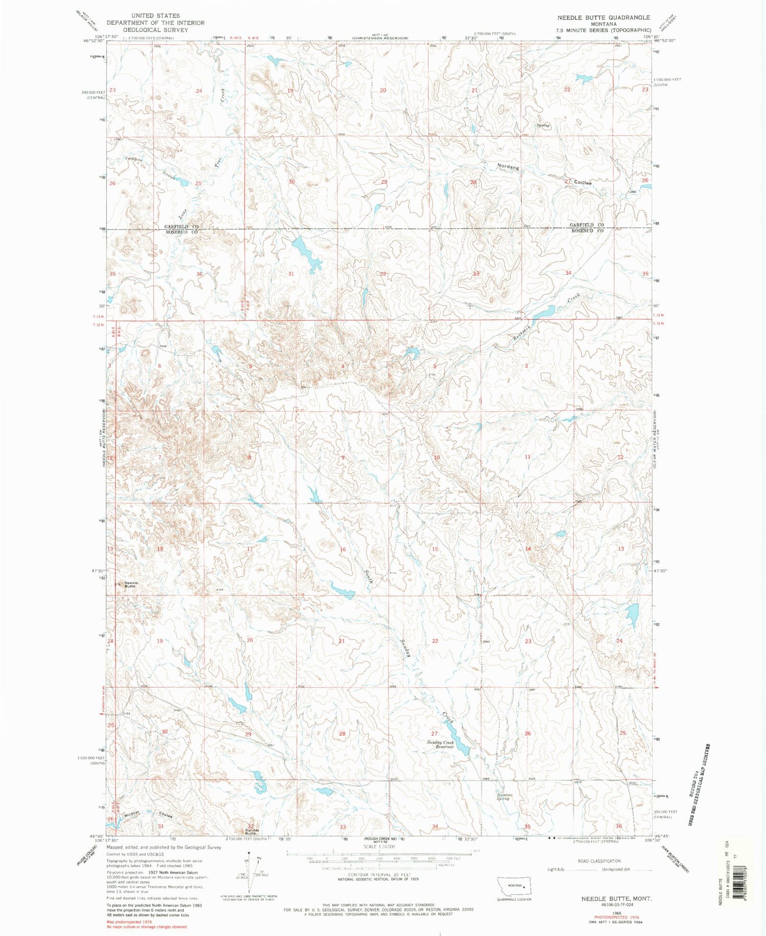 Classic USGS Needle Butte Montana 7.5'x7.5' Topo Map Image