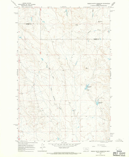 Classic USGS Needle Butte Reservoir Montana 7.5'x7.5' Topo Map Image