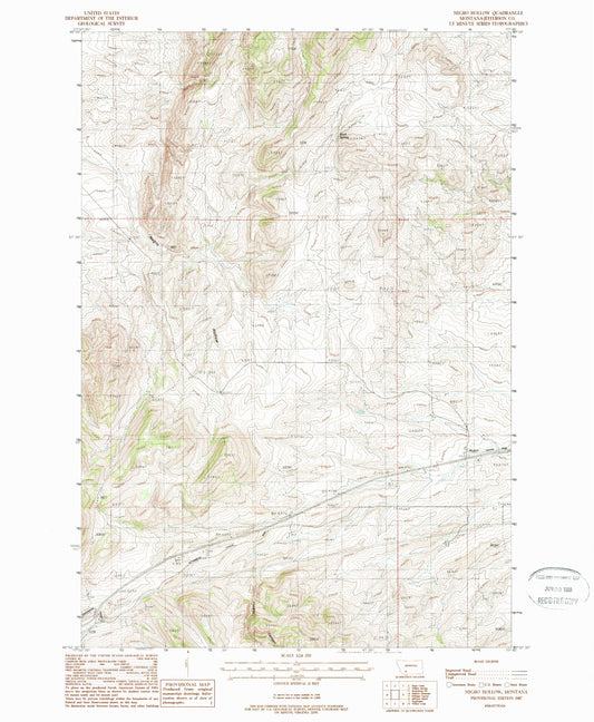 Classic USGS Negro Hollow Montana 7.5'x7.5' Topo Map Image