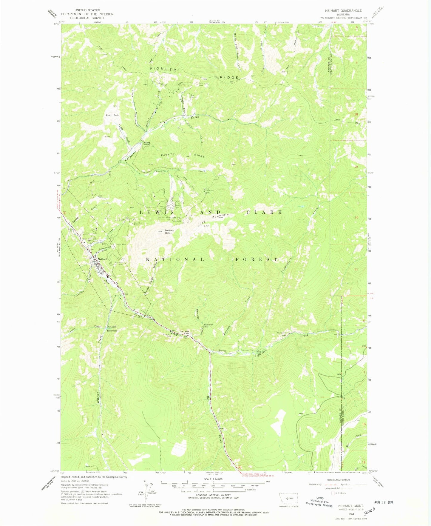 Classic USGS Neihart Montana 7.5'x7.5' Topo Map Image