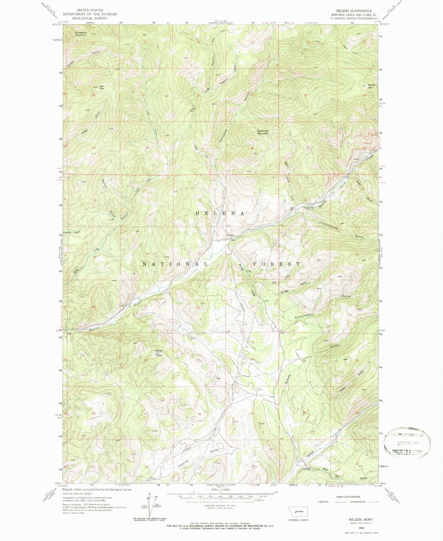 Classic USGS Nelson Montana 7.5'x7.5' Topo Map Image
