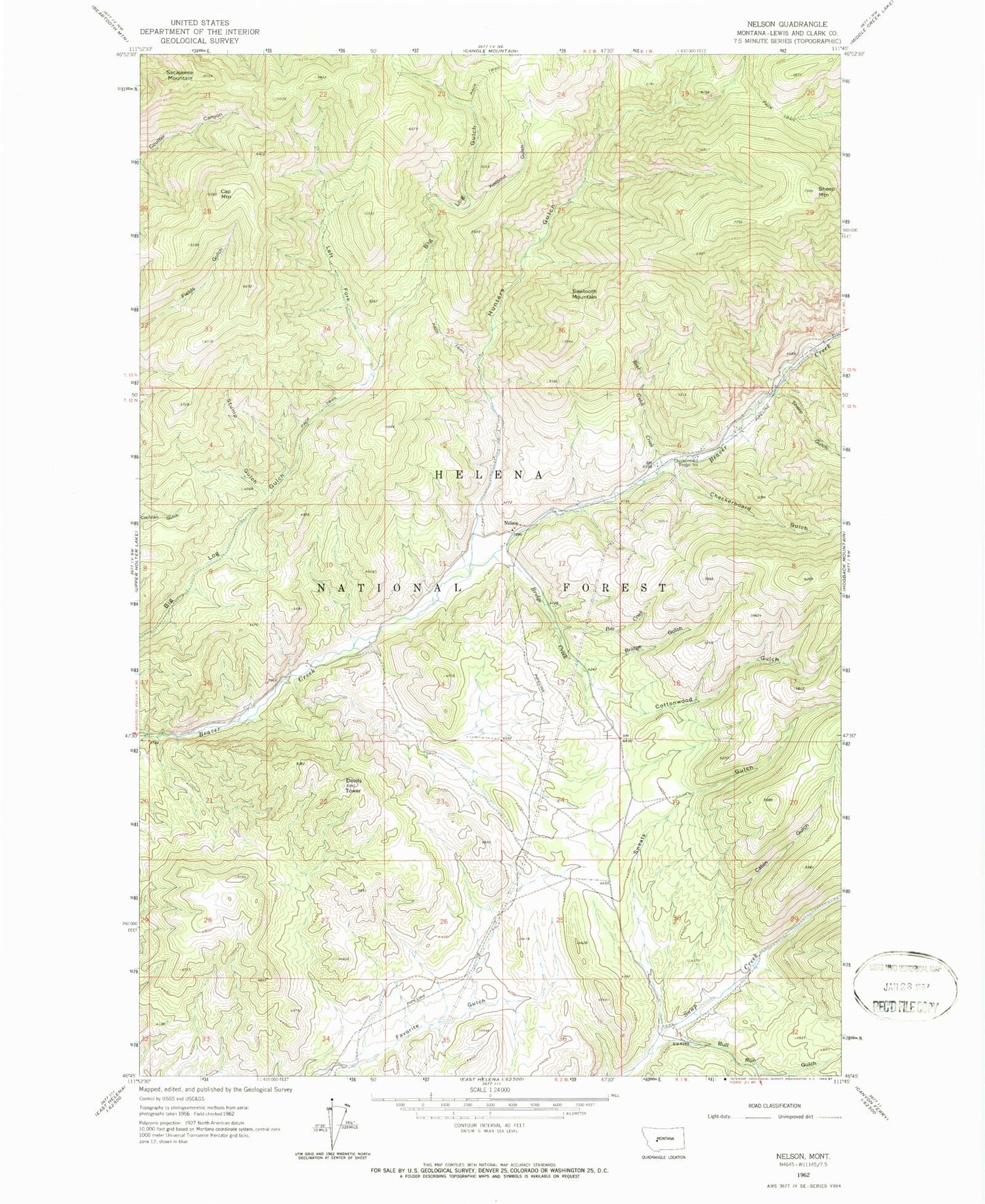 Classic USGS Nelson Montana 7.5'x7.5' Topo Map Image