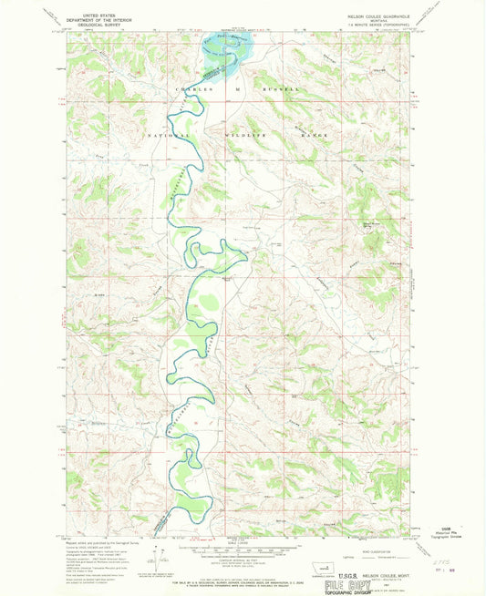 Classic USGS Nelson Coulee Montana 7.5'x7.5' Topo Map Image