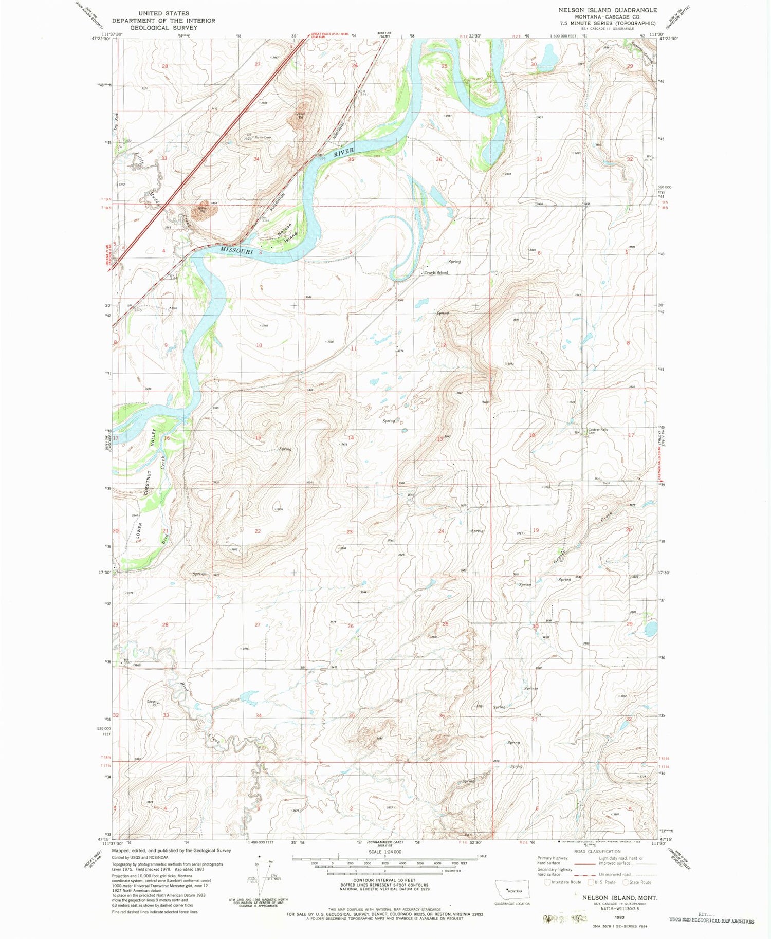 Classic USGS Nelson Island Montana 7.5'x7.5' Topo Map Image
