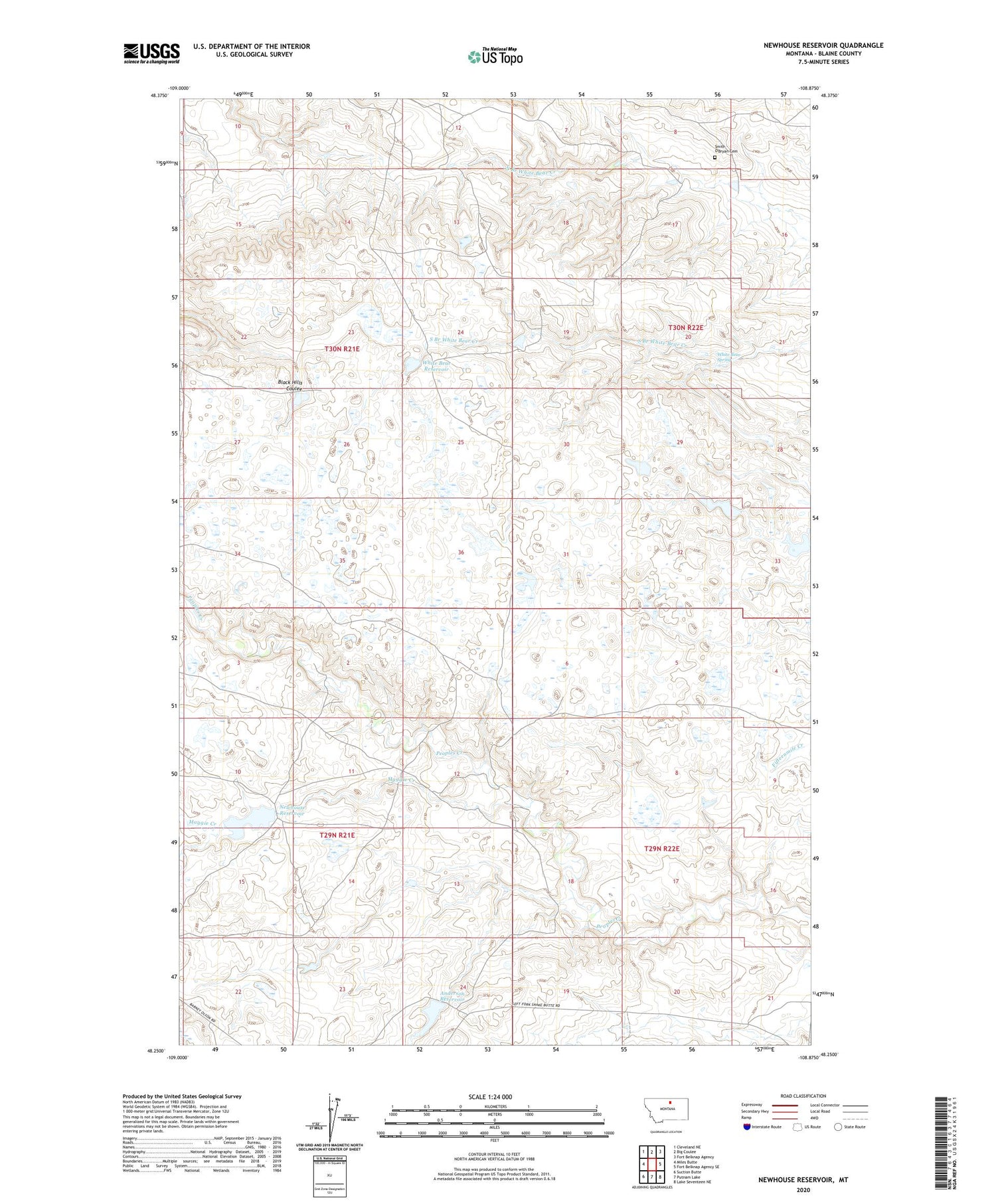 Newhouse Reservoir Montana US Topo Map Image