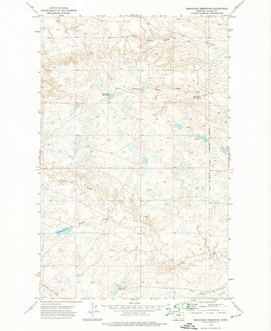 Classic USGS Newhouse Reservoir Montana 7.5'x7.5' Topo Map Image