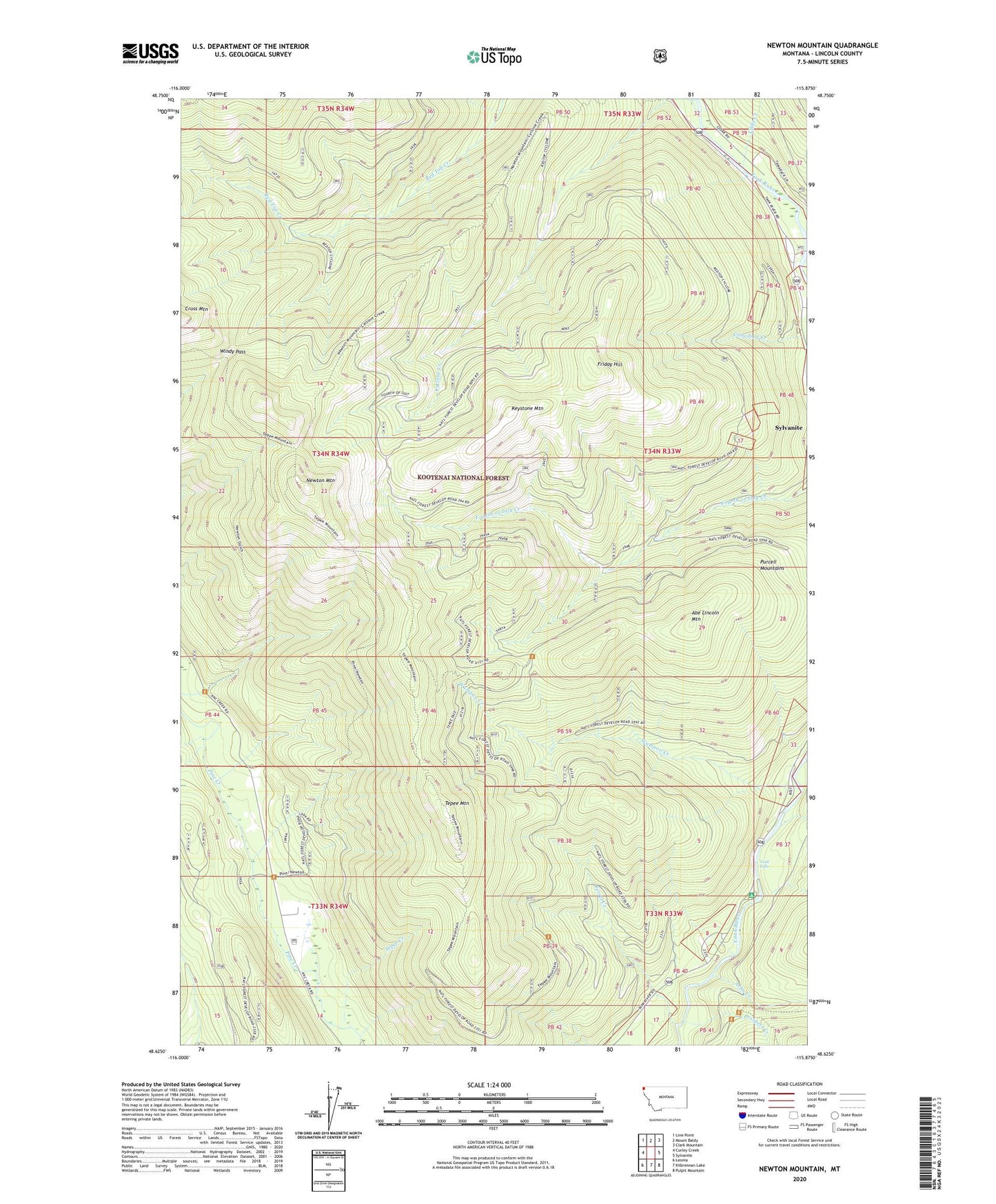 Newton Mountain Montana US Topo Map Image