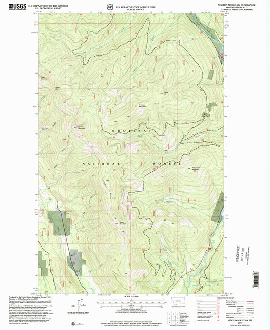 Classic USGS Newton Mountain Montana 7.5'x7.5' Topo Map Image