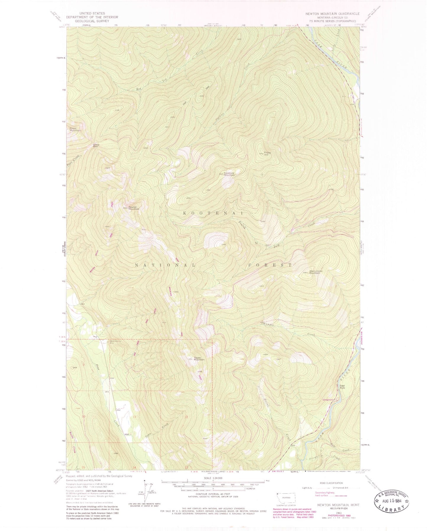 Classic USGS Newton Mountain Montana 7.5'x7.5' Topo Map Image