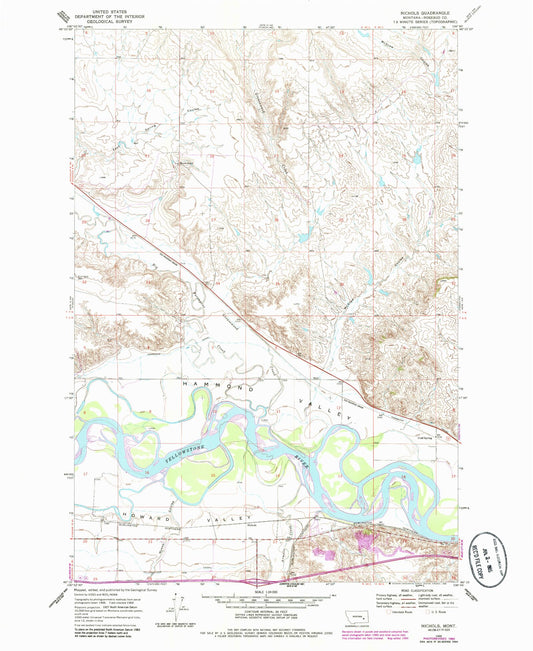 Classic USGS Nichols Montana 7.5'x7.5' Topo Map Image