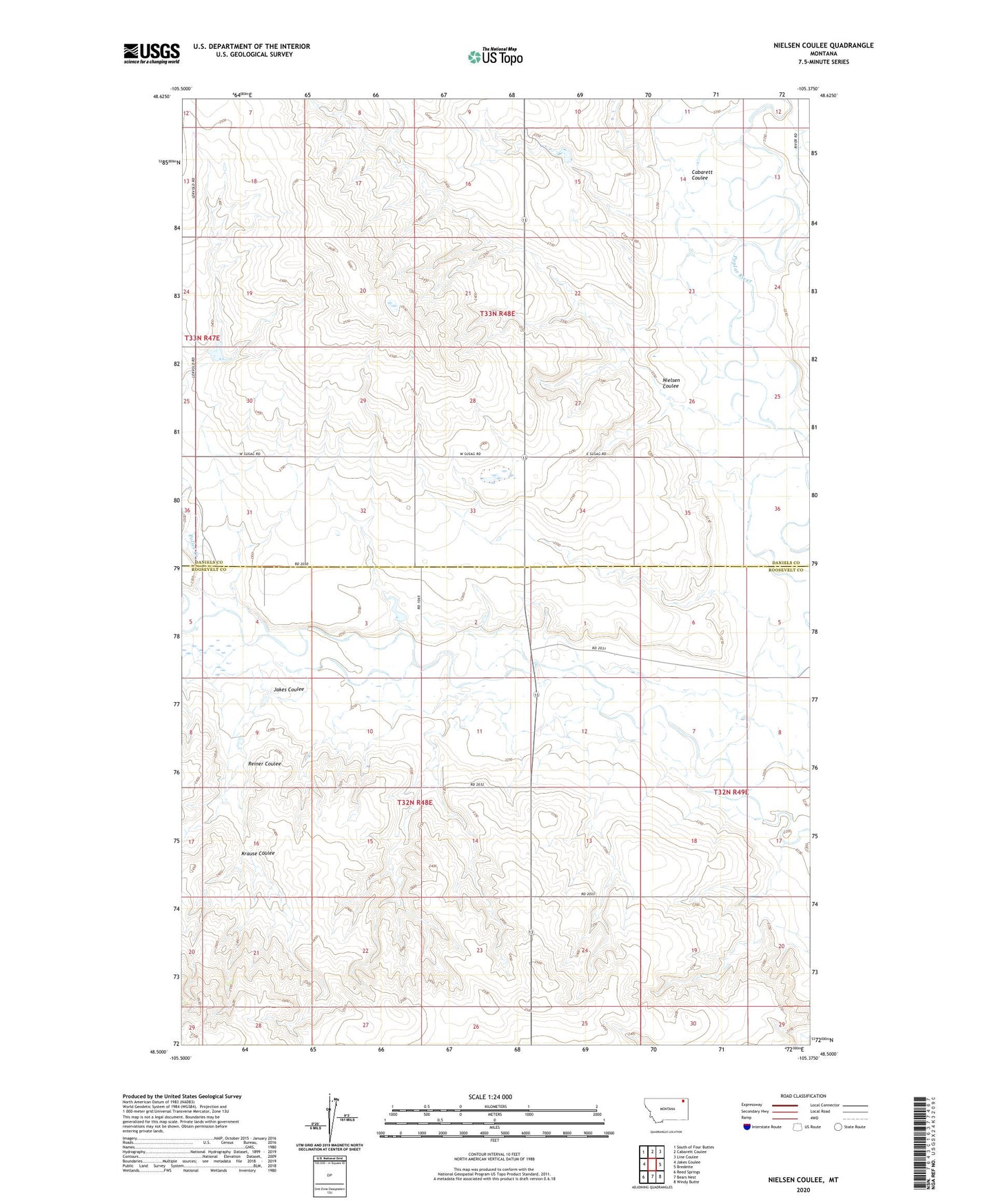 Nielsen Coulee Montana US Topo Map Image