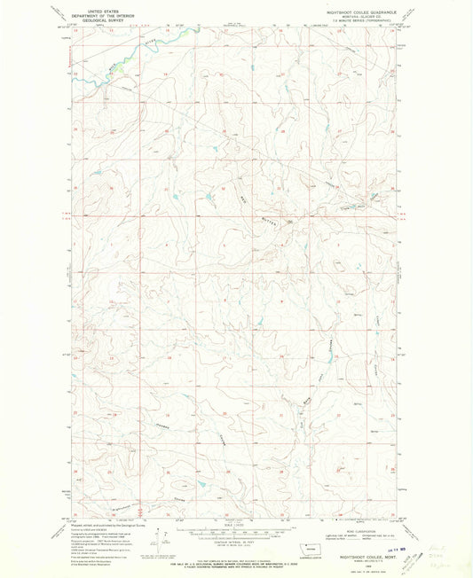 Classic USGS Nightshoot Coulee Montana 7.5'x7.5' Topo Map Image