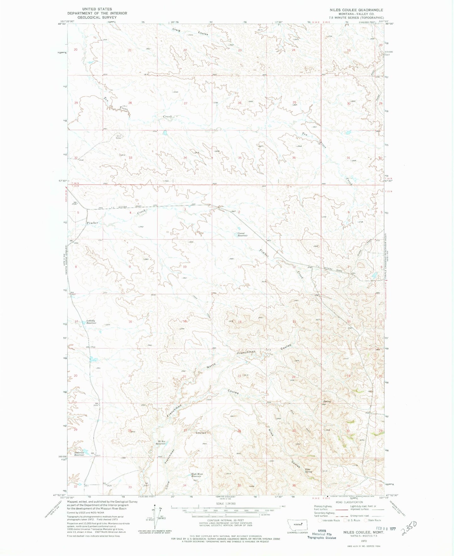 Classic USGS Niles Coulee Montana 7.5'x7.5' Topo Map Image