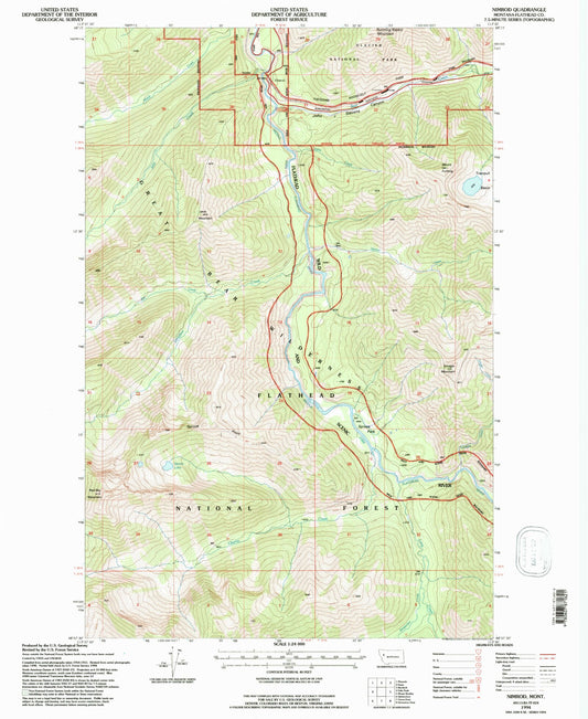 Classic USGS Nimrod Montana 7.5'x7.5' Topo Map Image