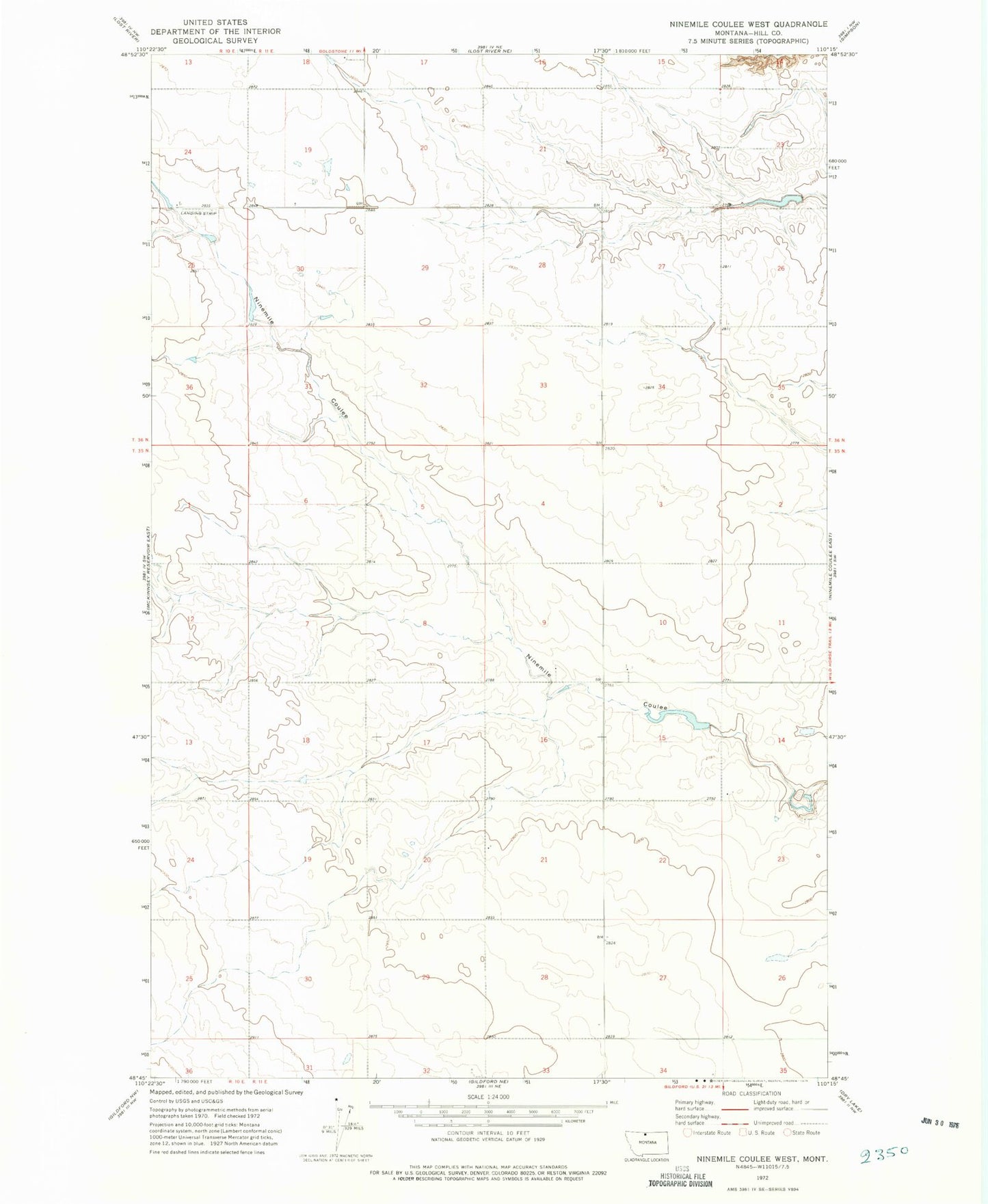 Classic USGS Ninemile Coulee West Montana 7.5'x7.5' Topo Map Image