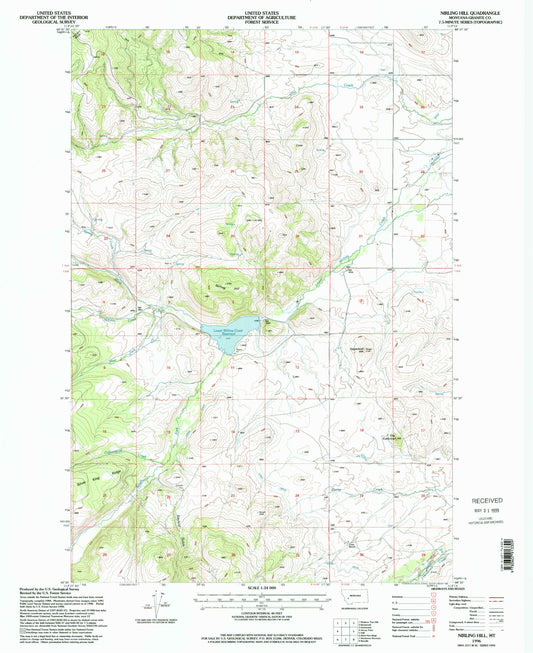Classic USGS Nirling Hill Montana 7.5'x7.5' Topo Map Image