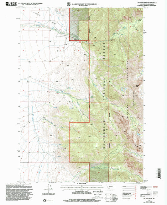 Classic USGS No Man Peak Montana 7.5'x7.5' Topo Map Image