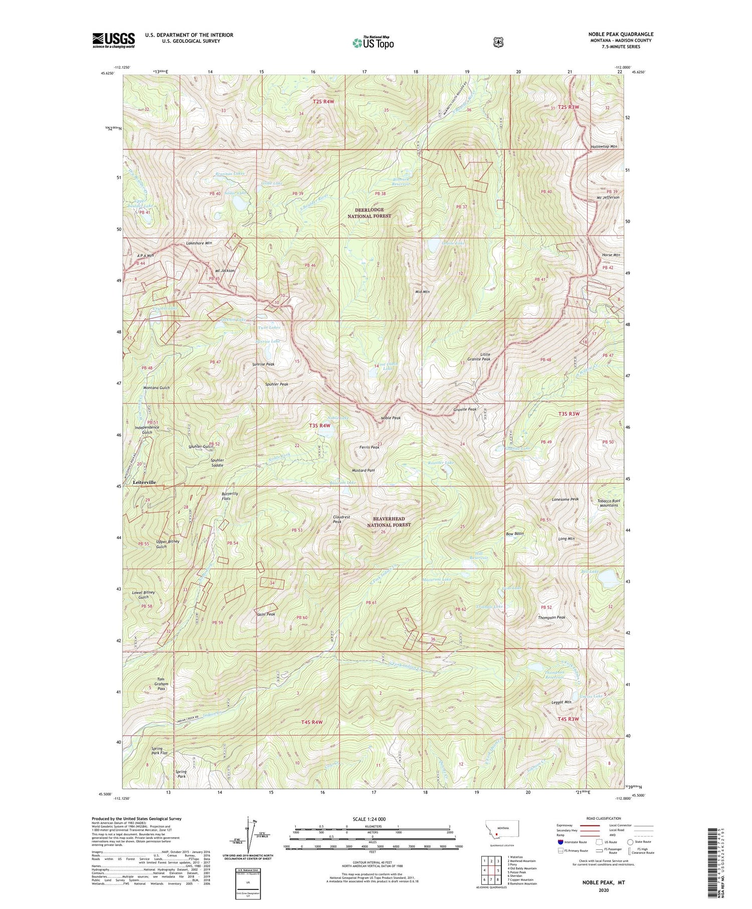 Noble Peak Montana US Topo Map Image