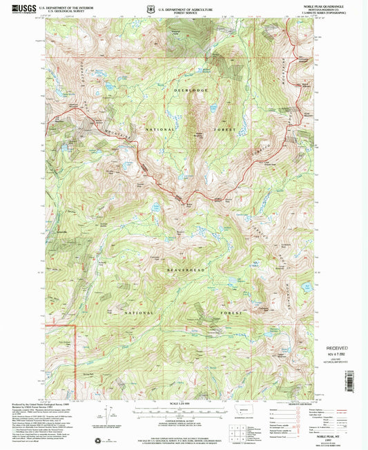 Classic USGS Noble Peak Montana 7.5'x7.5' Topo Map Image